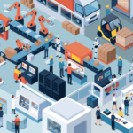 Illustration CNC machines robotics and automation